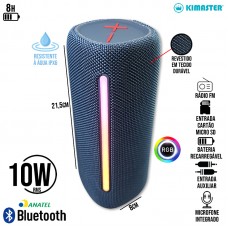 Caixa de Som Bluetooth/SD/USB/Aux/FM/Type C TWS Extra Bass IPX6 com LED RGB 10W RMS KIMASTER - K480 Azul Vermelho